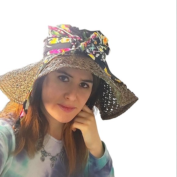 Lauren Ralph Lauren Floral Bow Brown Straw Hat - Picture 1 of 2